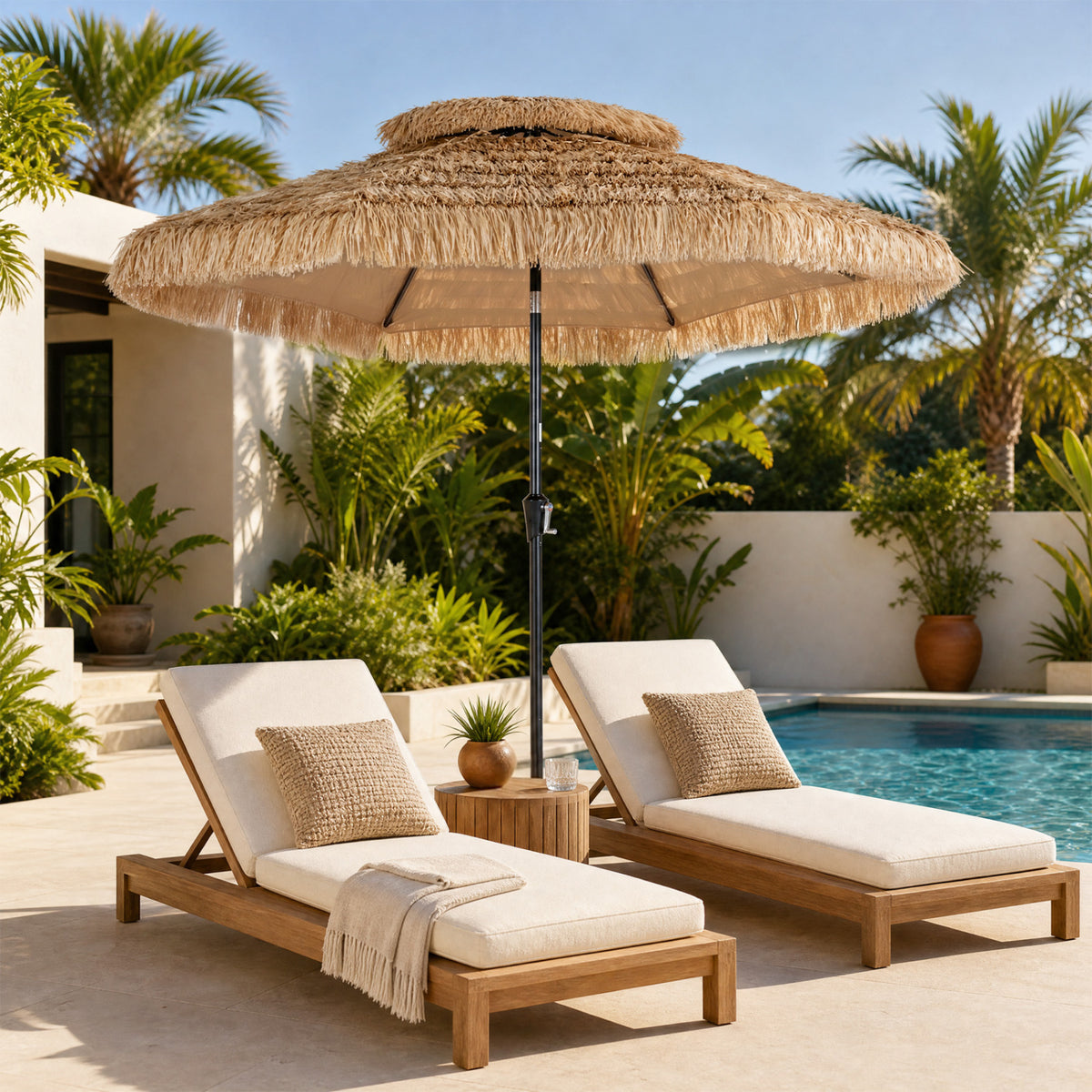 10FT and 2-Tier Tiki Patio Umbrella with 8 Ribs