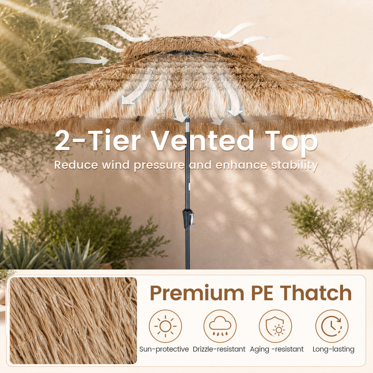 10FT and 2-Tier Tiki Patio Umbrella with 8 Ribs