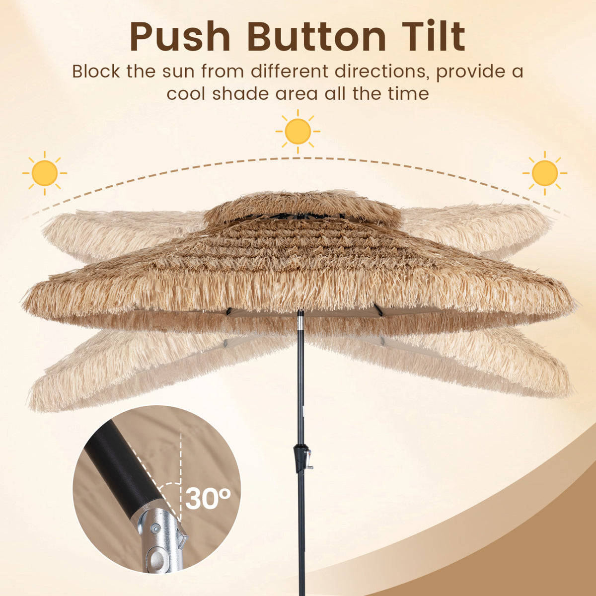 10FT and 2-Tier Tiki Patio Umbrella with 8 Ribs
