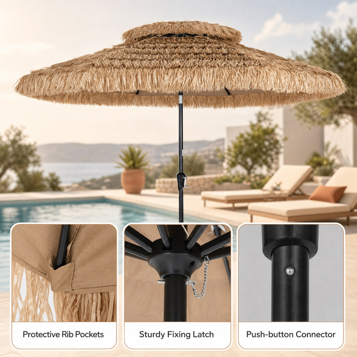 10FT and 2-Tier Tiki Patio Umbrella with 8 Ribs