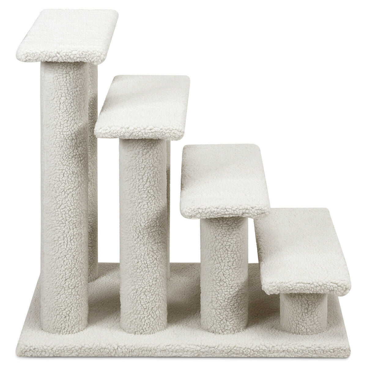 24 Inch Beige 4-Step Pet Stairs with Carpeted Climber & Scratching Posts