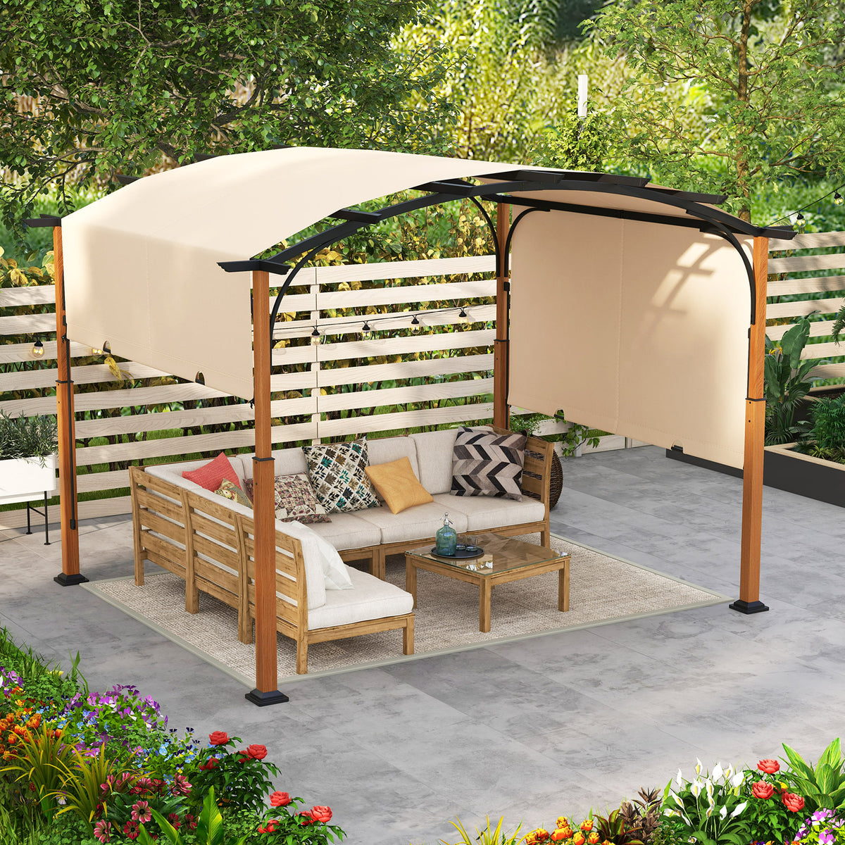 10 x 12 ft Retractable Pergola with Canopy - Beige