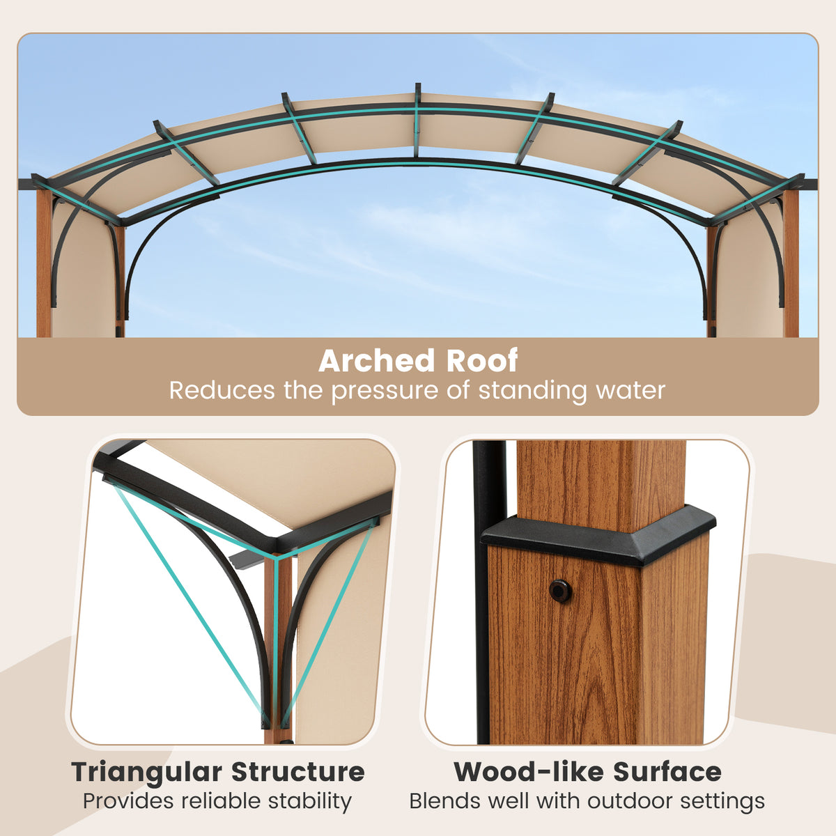 10 x 12 ft Retractable Pergola with Canopy - Beige