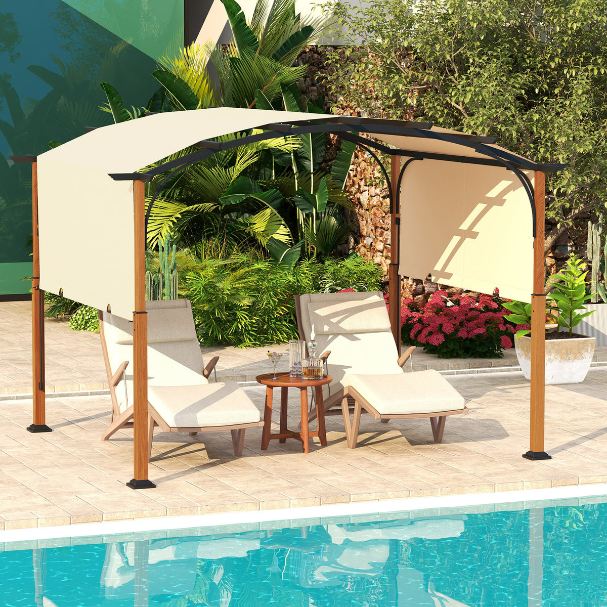 10 x 12 ft Retractable Pergola with Canopy - Beige