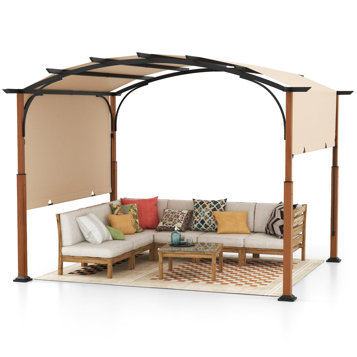 10 x 12 ft Retractable Pergola with Canopy - Beige