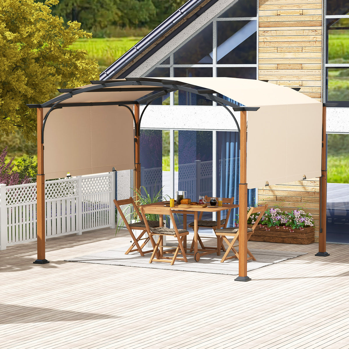 10 x 12 ft Retractable Pergola with Canopy - Beige