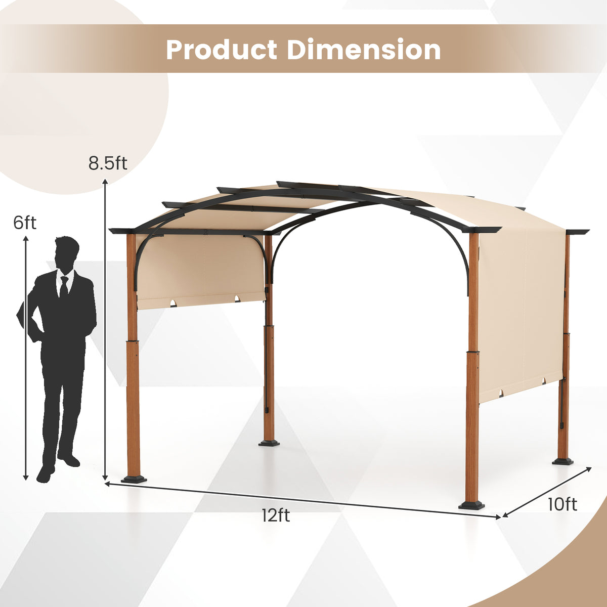 10 x 12 ft Retractable Pergola with Canopy - Beige