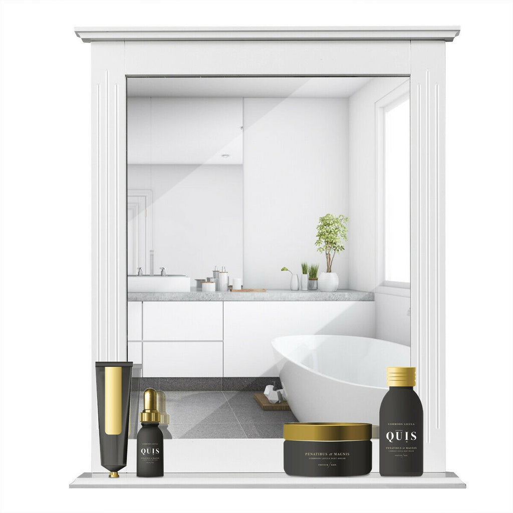 White Wall-Mounted Vanity Mirror with Shelf - Multipurpose Home Decor