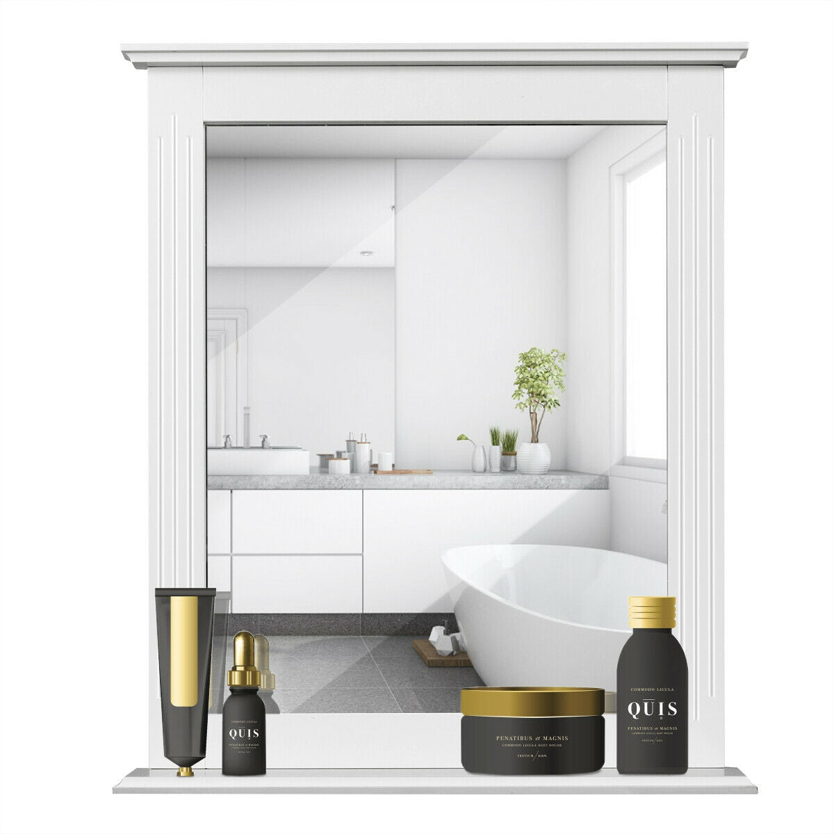 White Wall-Mounted Vanity Mirror with Shelf - Multipurpose Home Decor