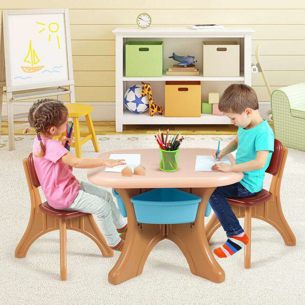 Kids Activity Table and Chair Set with Storage - Brown, Durable Plastic