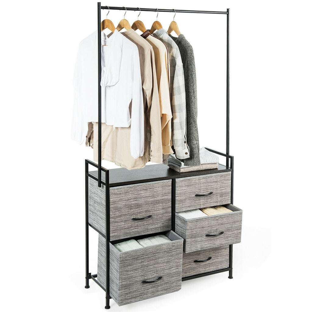 5 Fabric Drawer Dresser with Metal Frame and Wooden Top