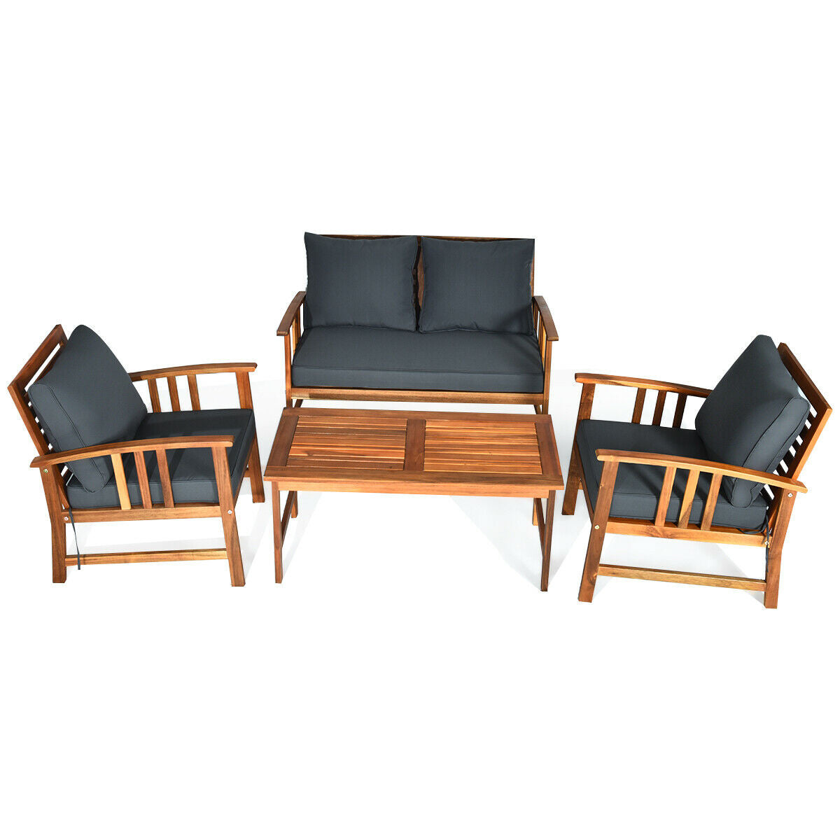 4-Piece Wooden Patio Sofa Set with Cushions - Gray