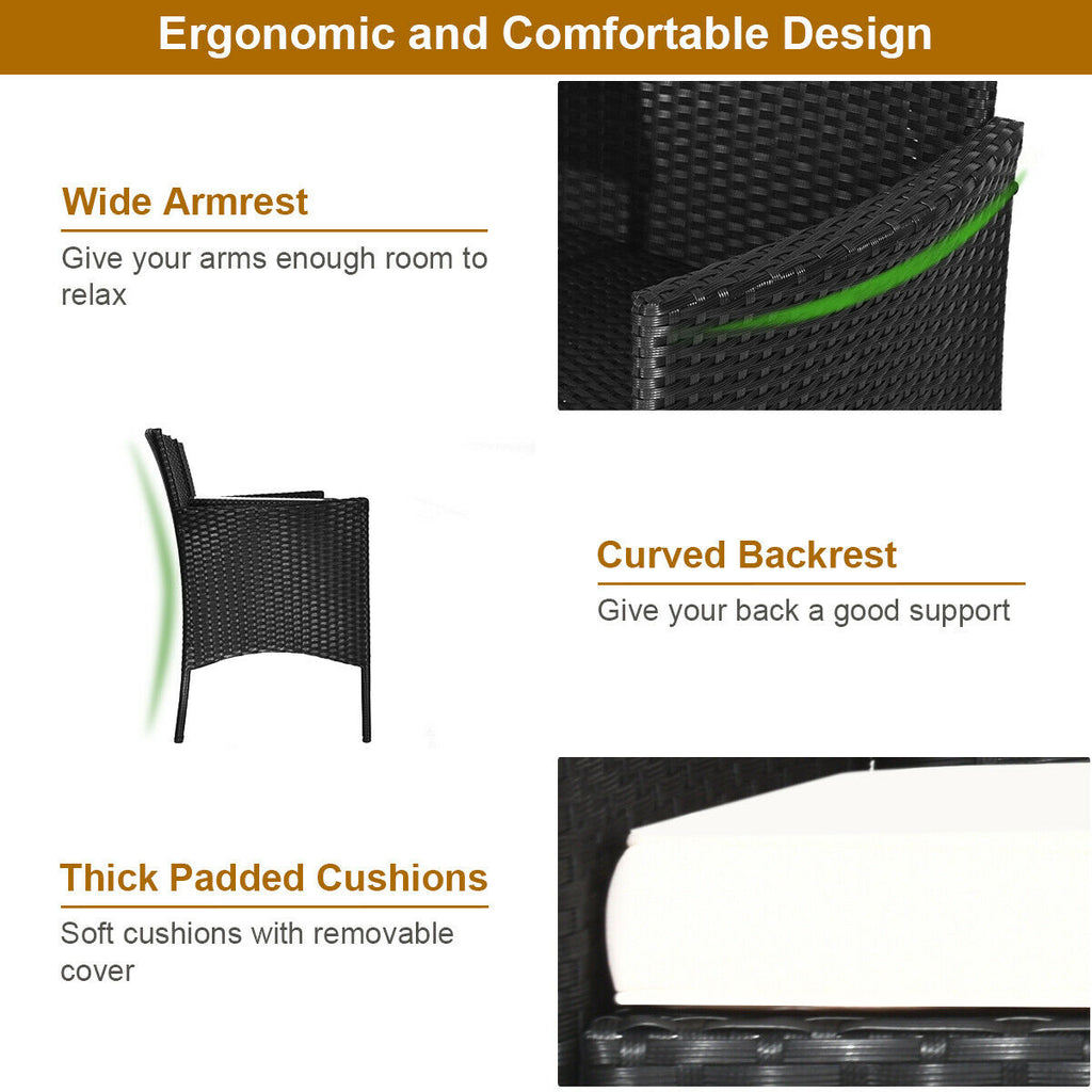 Wicker Patio Conversation Furniture Set with Removable Cushions and