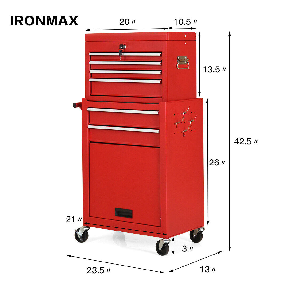 6-Drawer Rolling Tool Cabinet with Lockable Storage, Red