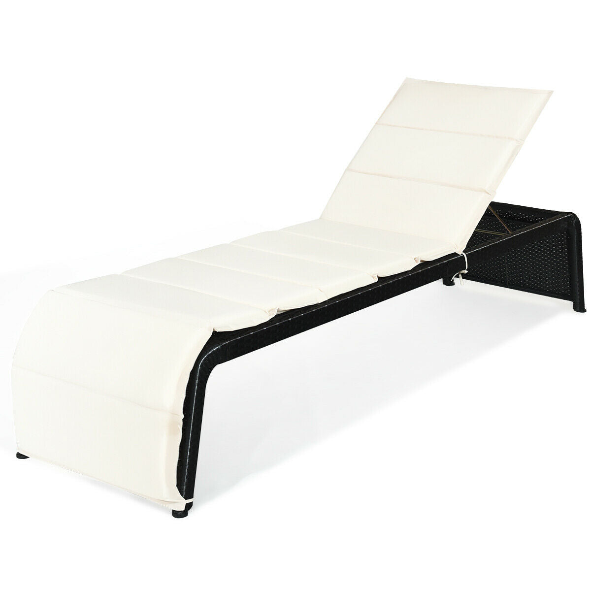 Adjustable Patio Rattan Lounge Chair with Cushion - White