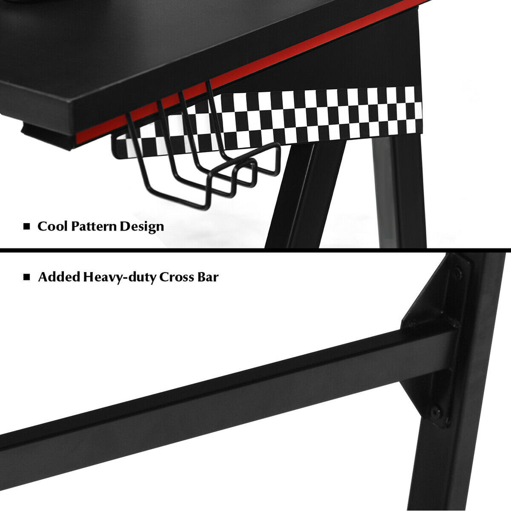 Ergonomic Gaming Desk with Cup Holder and Headphone Hook