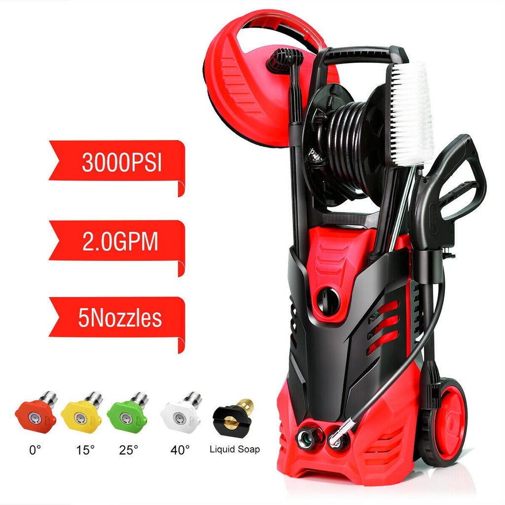 3000 PSI Electric Pressure Washer with Hose Reel - Red