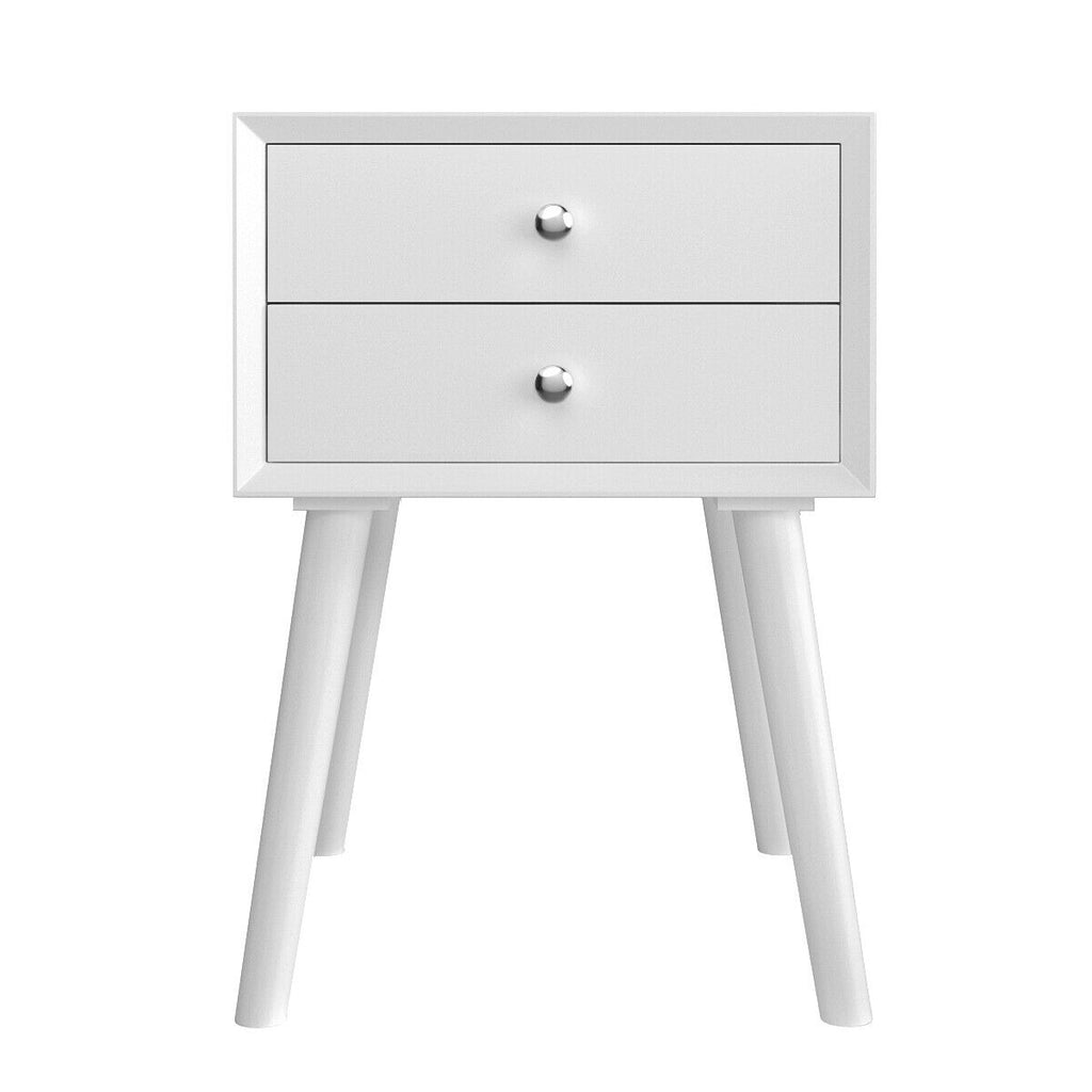 Mid-Century End Table with Storage Drawers - White