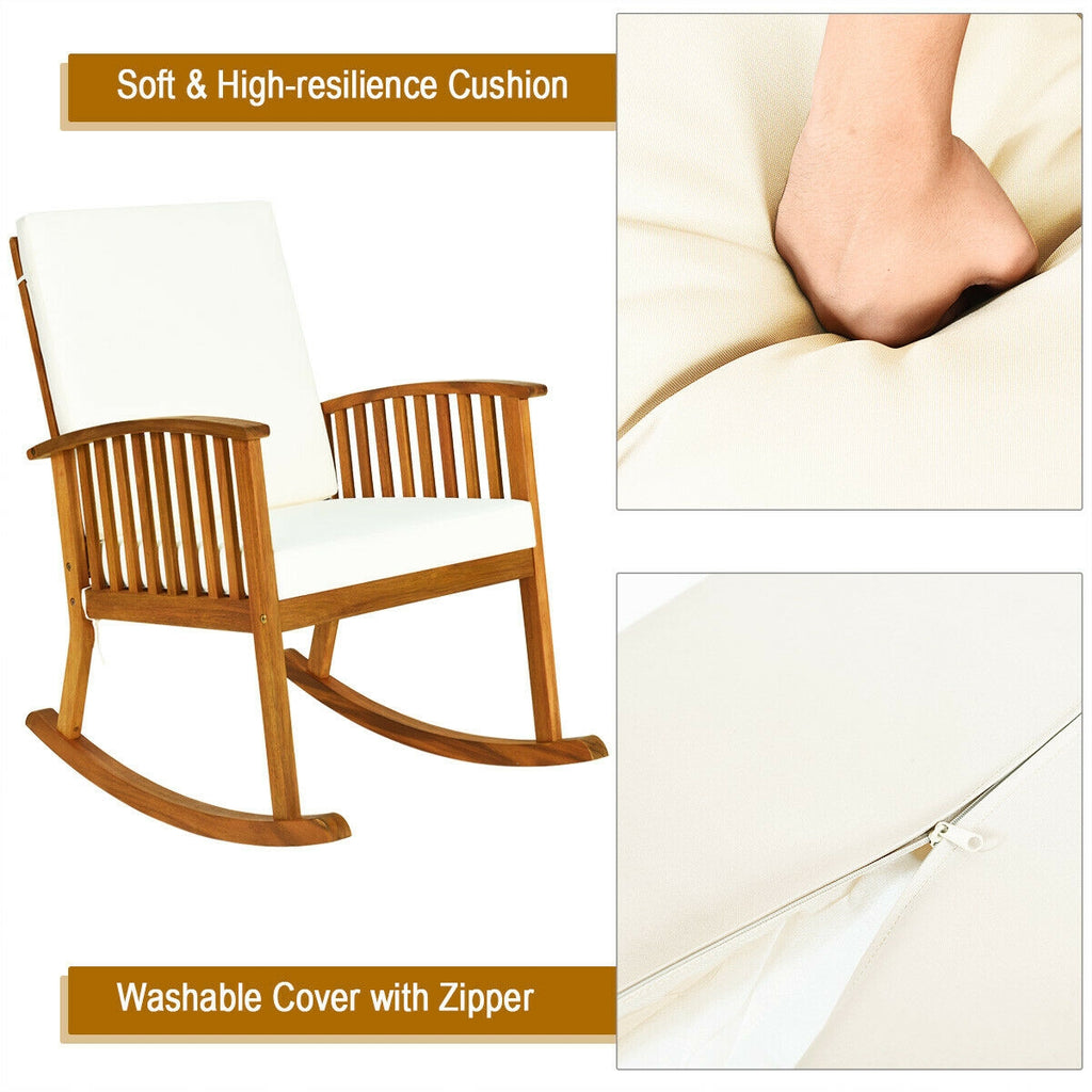 Outdoor Acacia Wood Rocking Chair with Detachable Washable Cushions