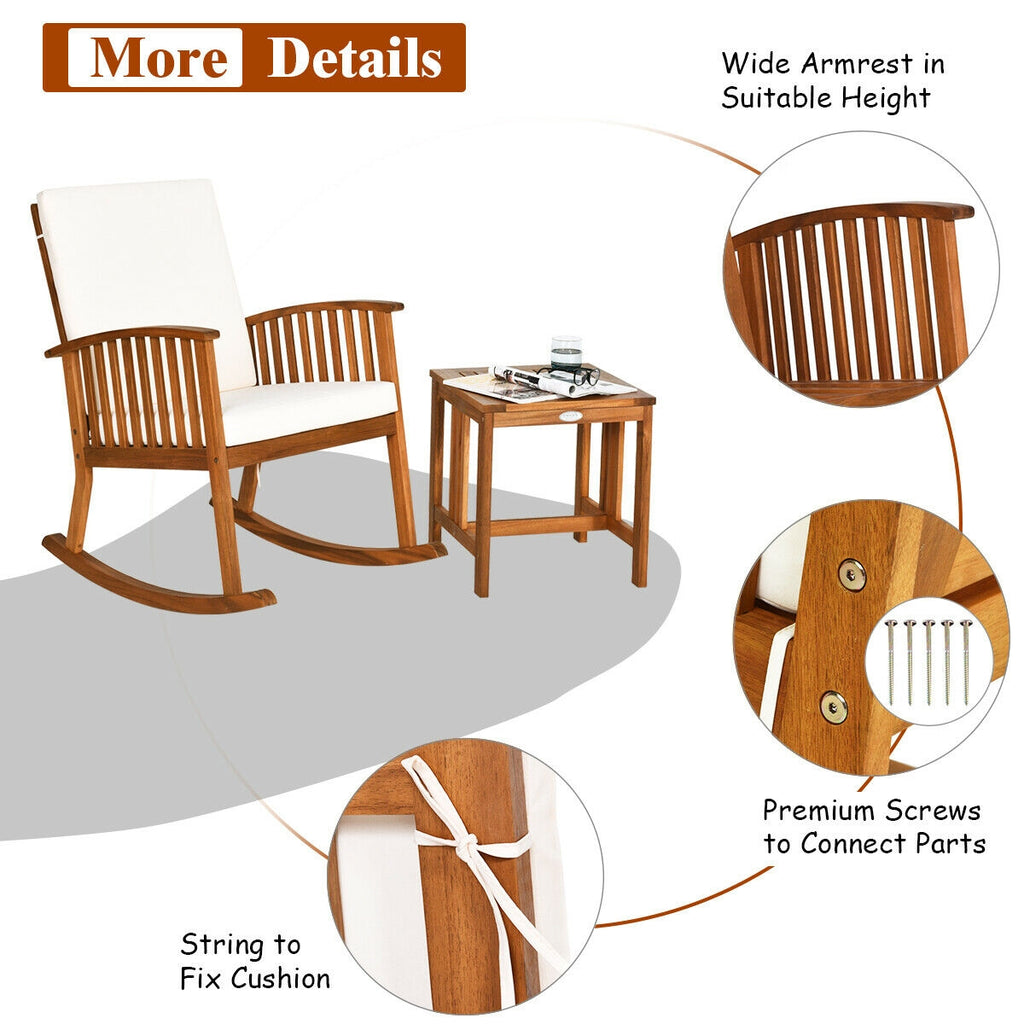 Acacia Wood Patio Rocking Chair Table Set - 2 Piece