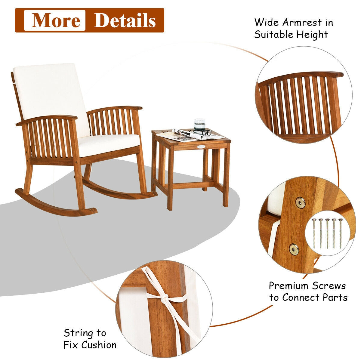 Acacia Wood Patio Rocking Chair Table Set - 2 Piece