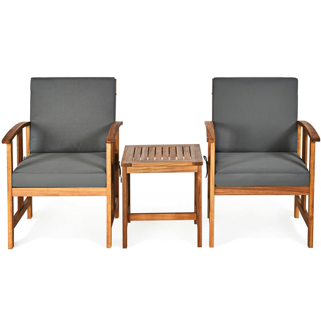 3-Piece Solid Wood Outdoor Patio Sofa Set - Gray (Style E)