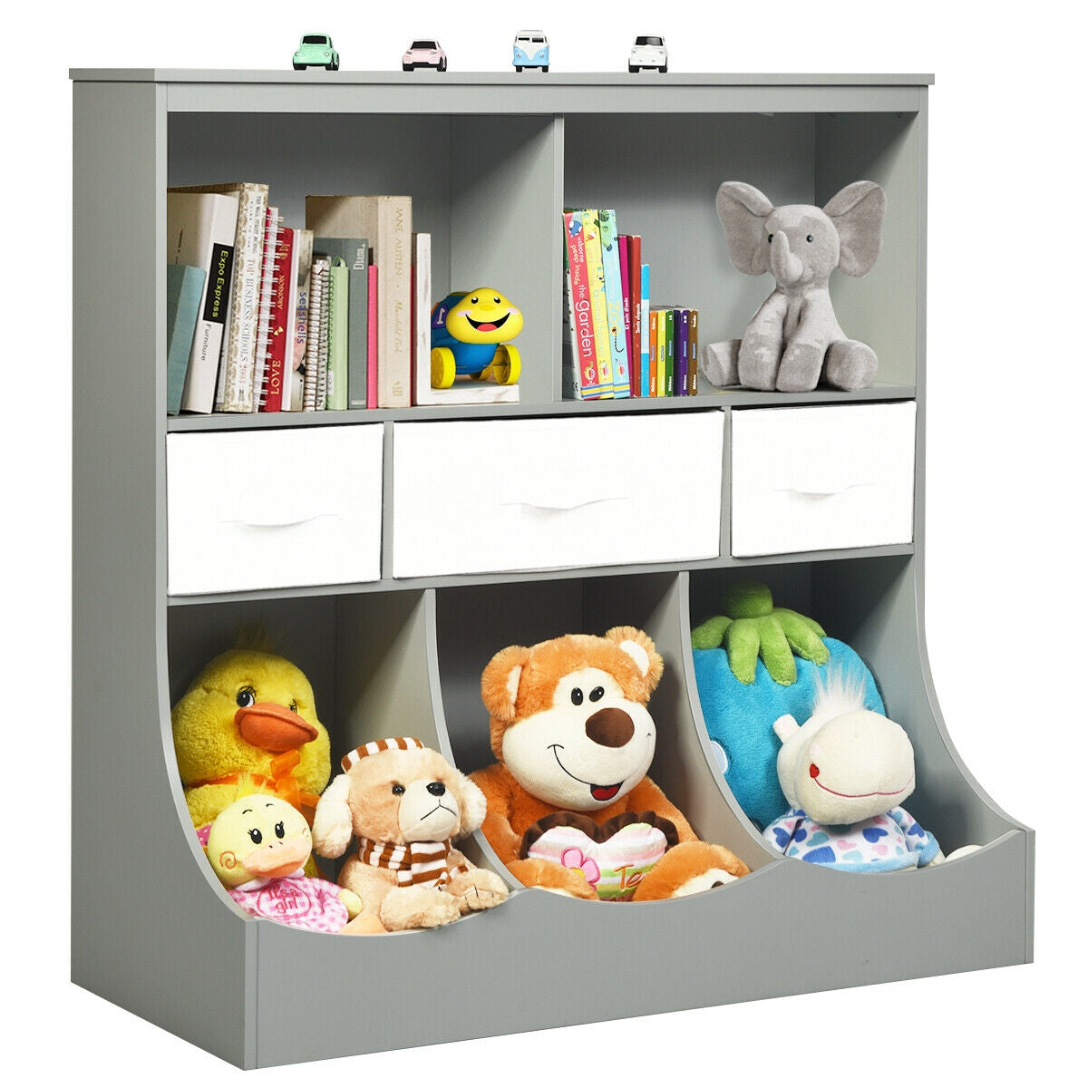 Freestanding Storage Cubby Bin Organizer Unit with 3 Baskets - Gray Variation