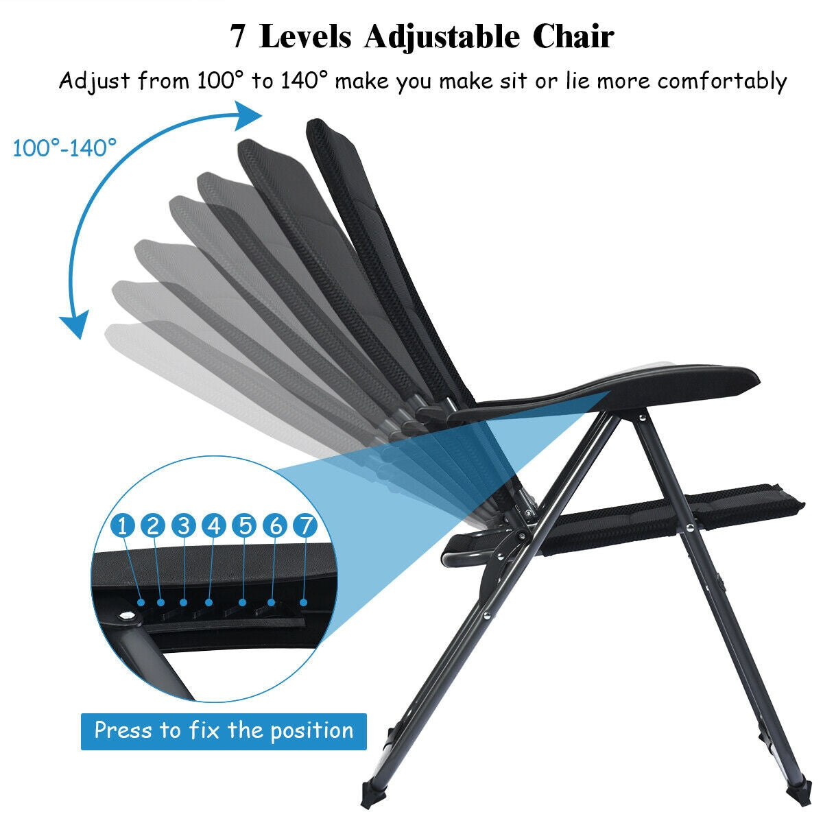 2 Pieces Outdoor Folding Patio Chairs with Adjustable Backrests for