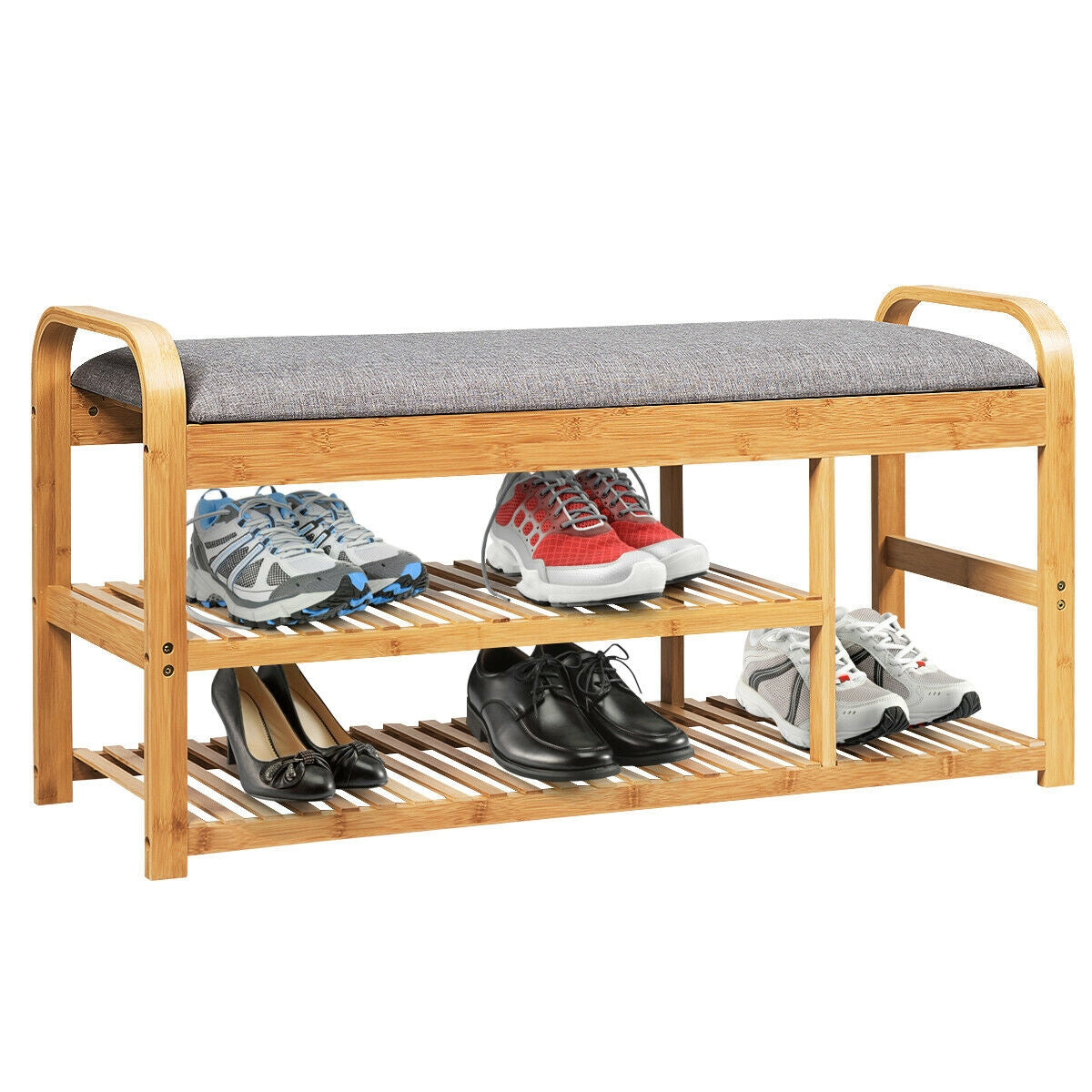 Bamboo Shoe Rack Bench with Cushion - 40", Natural