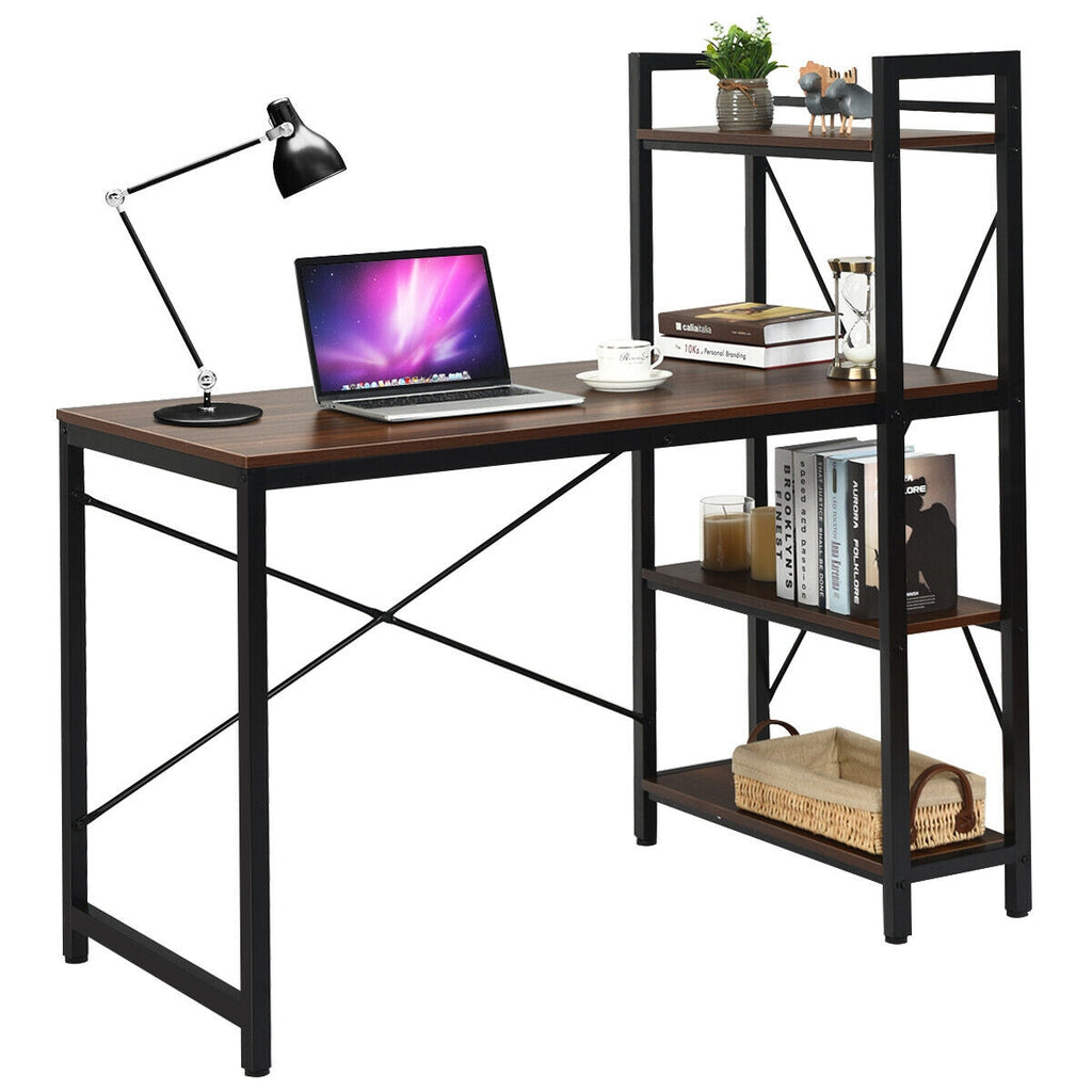 47.5" Computer Desk with 4-Tier Storage Shelves - Tan