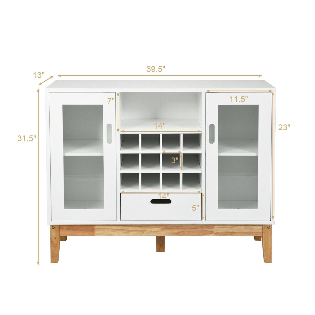Wood Wine Storage Cabinet Sideboard - White