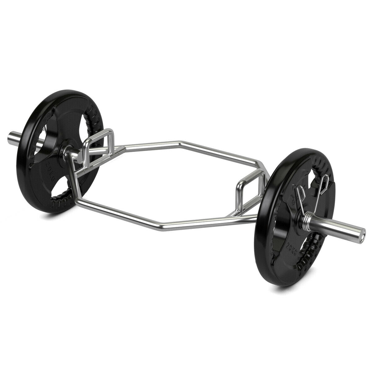 56 Inch Olympic Hexagon Deadlift Trap Bar with Folding Grips for 2-Inch Plates - Silver
