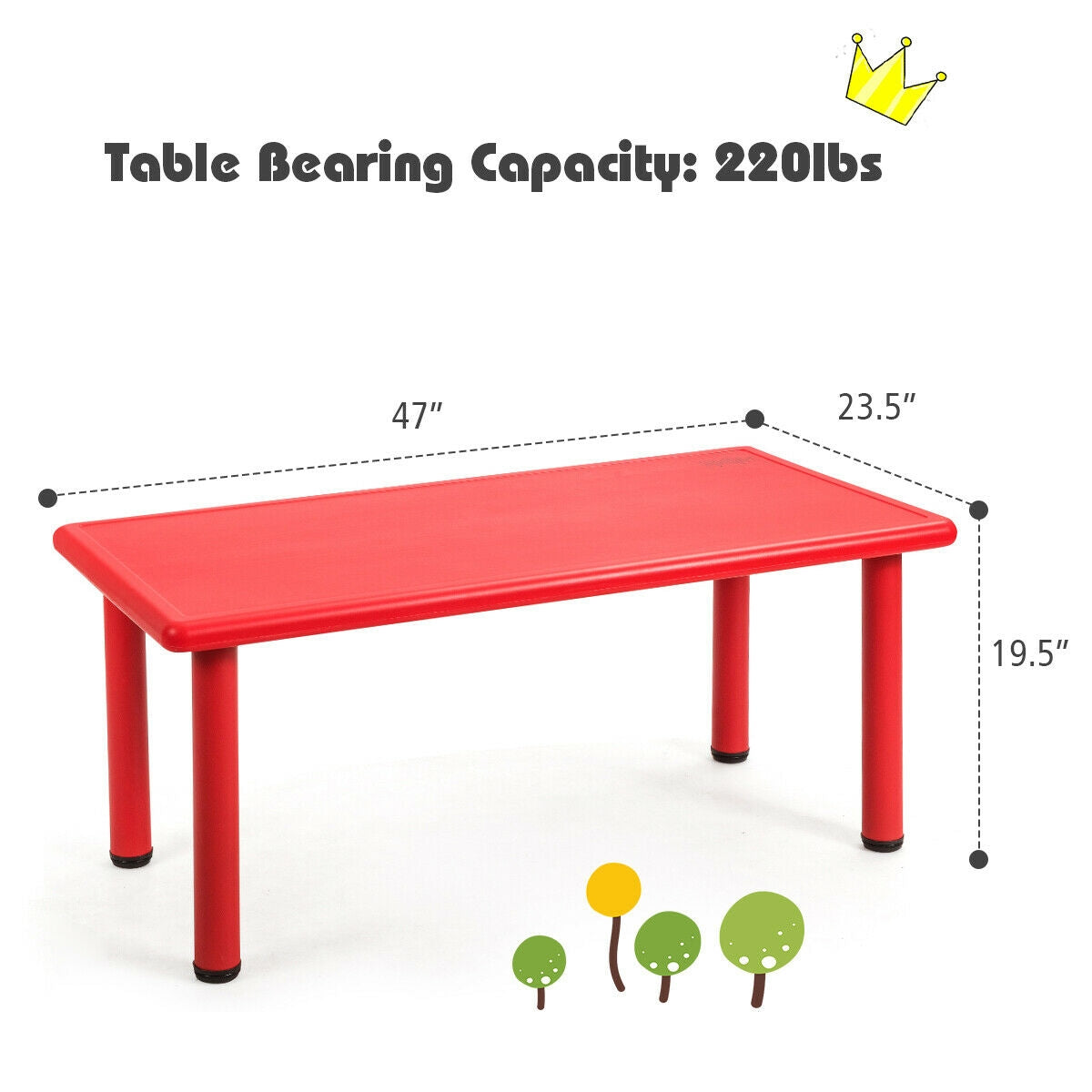 Kids Plastic Rectangular Play and Learning Table - Red