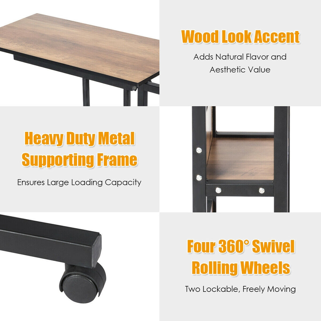 C-Shape Mobile End Table with Storage Shelves