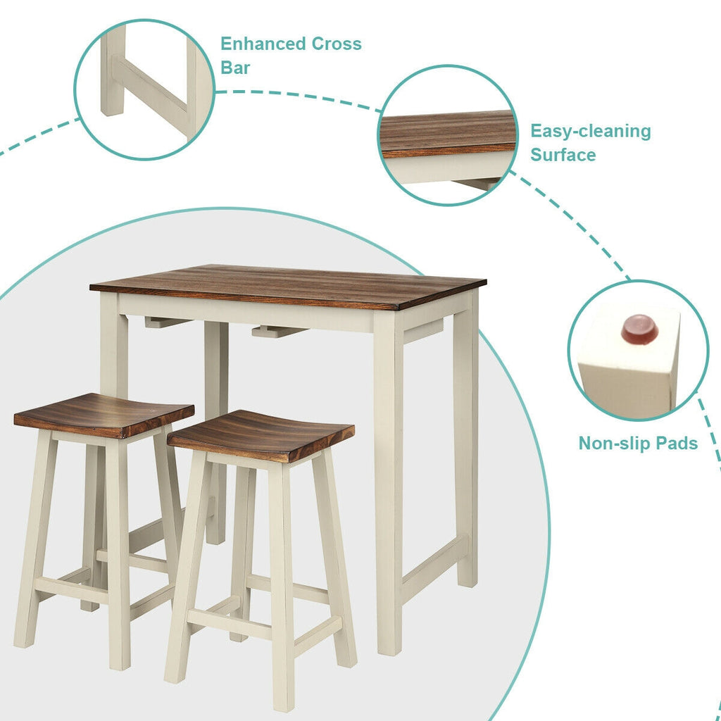 Counter Height Pub Table with 2 Saddle Bar Stools Set