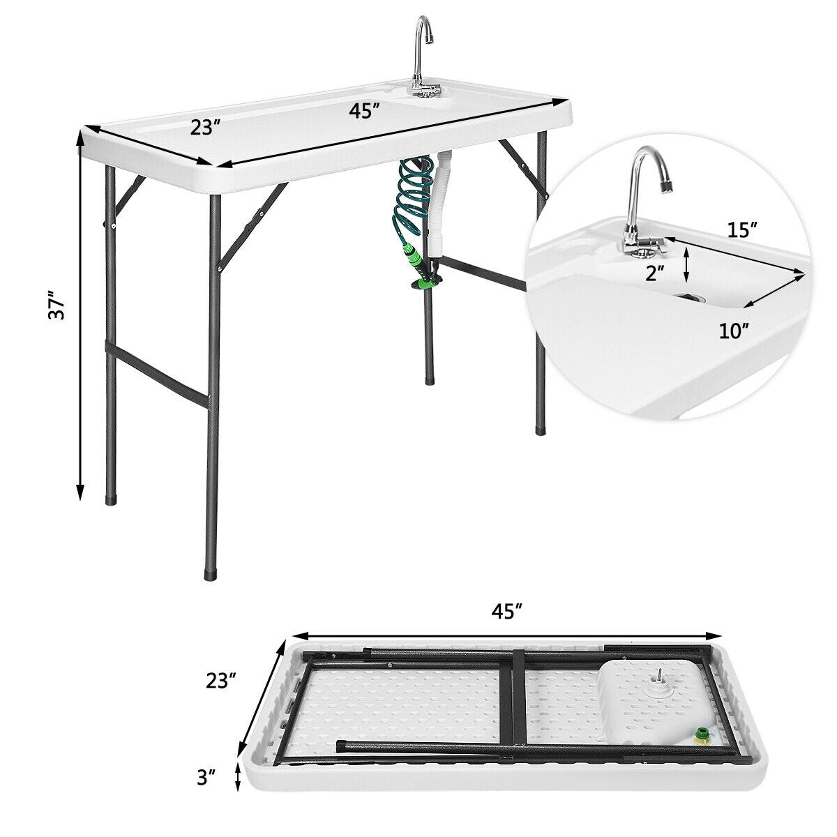 Folding Camping Sink Table with Faucet & Sprayer