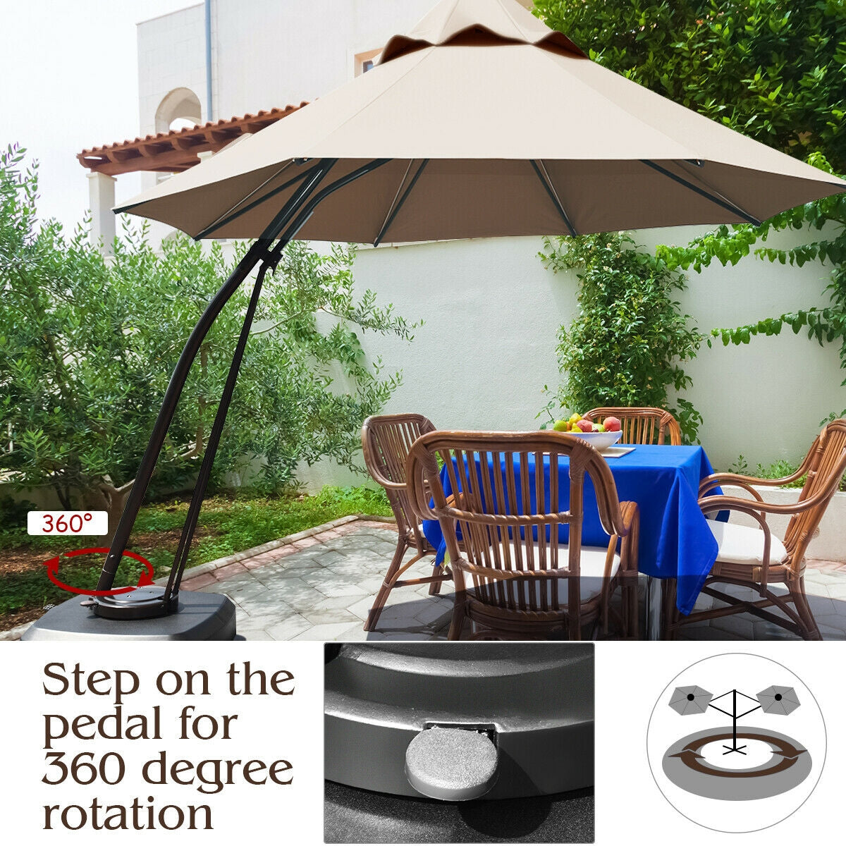 11 Feet Outdoor Cantilever Hanging Umbrella with Base and Wheels