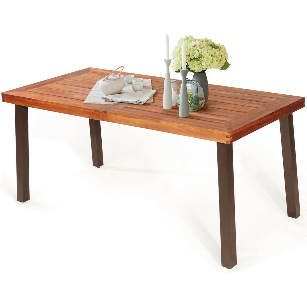 Acacia Wood Dining Table 67.5" x 32" with Umbrella Hole
