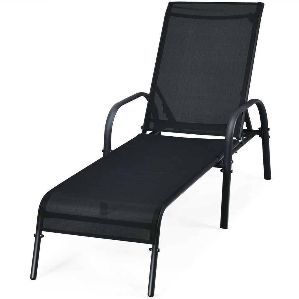 Adjustable Patio Chaise Lounge Chair with Backrest - Black