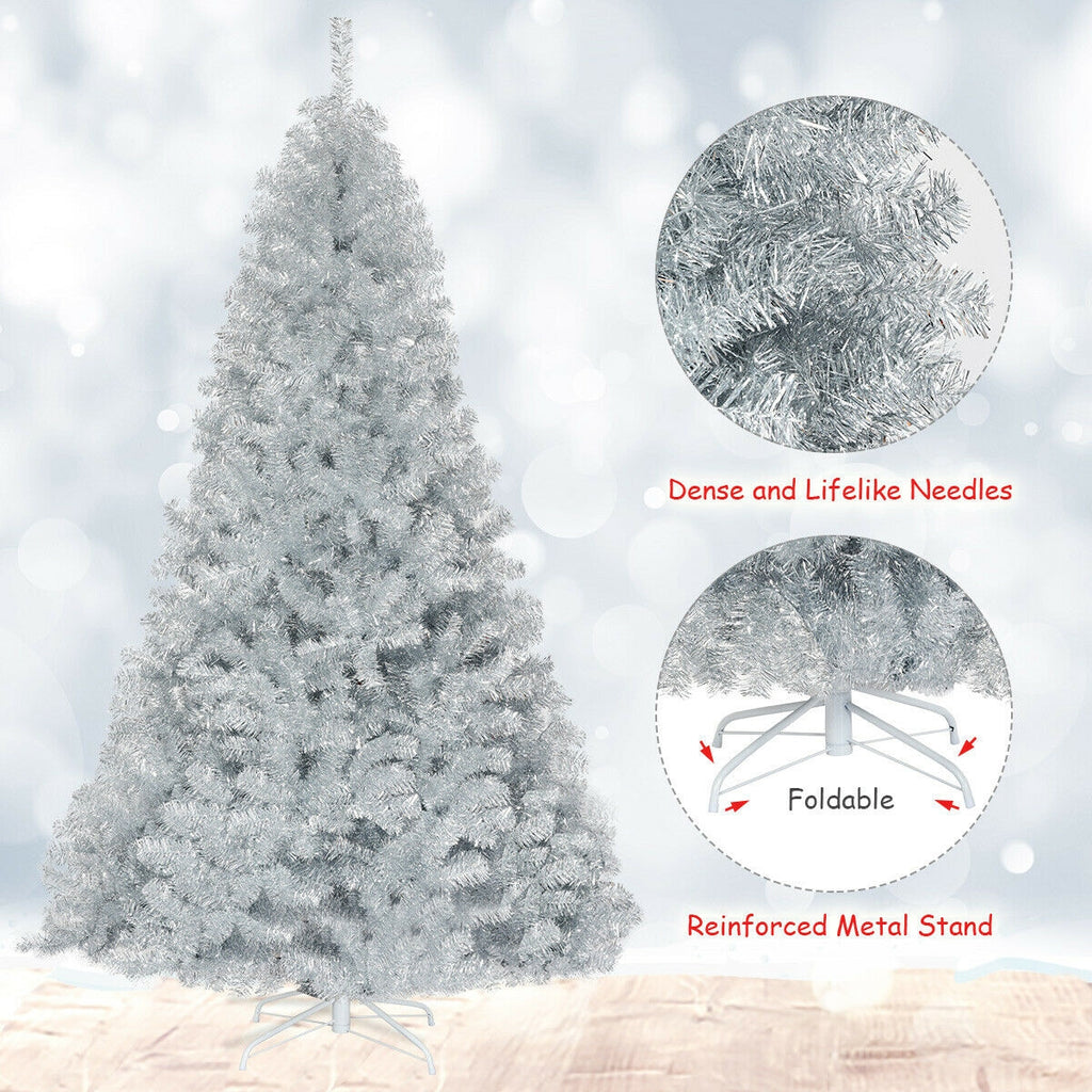 7.5 Ft Hinged Unlit Silver Artificial Christmas Tree - Indoor Outdoor Decor