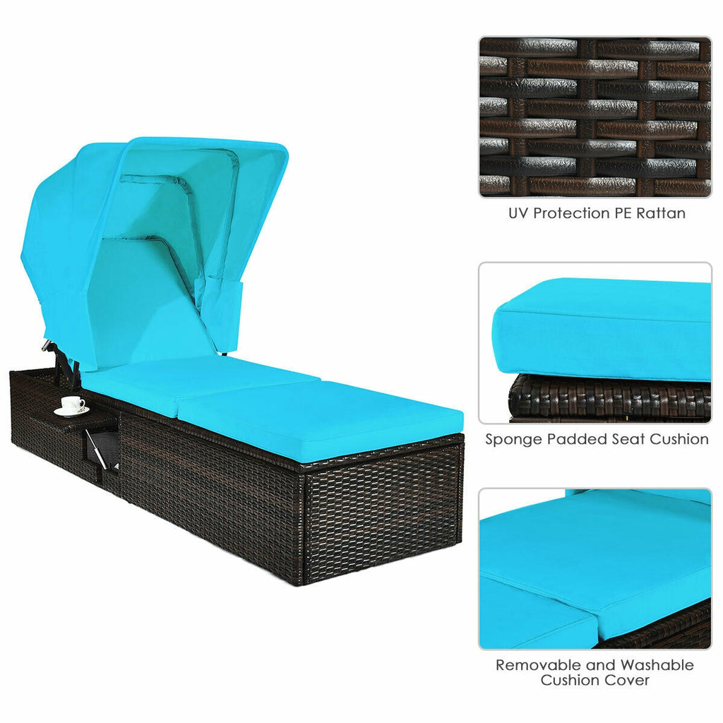 Outdoor Chaise Lounge Chair with Folding Canopy