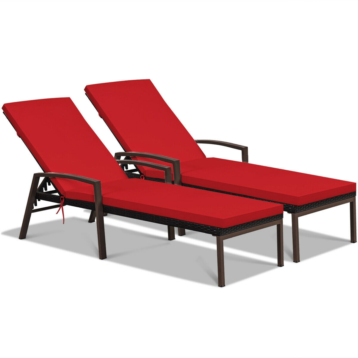 Patio Rattan Reclining Chaise Lounge Chair with Cushion – Red