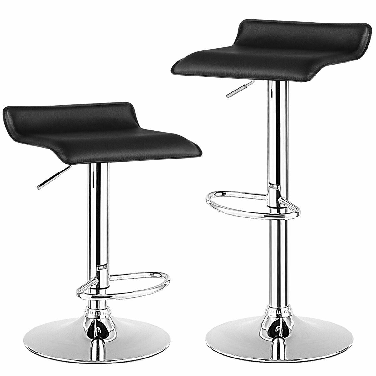 Adjustable PU Leather Bar Stools Set of 2 - Black