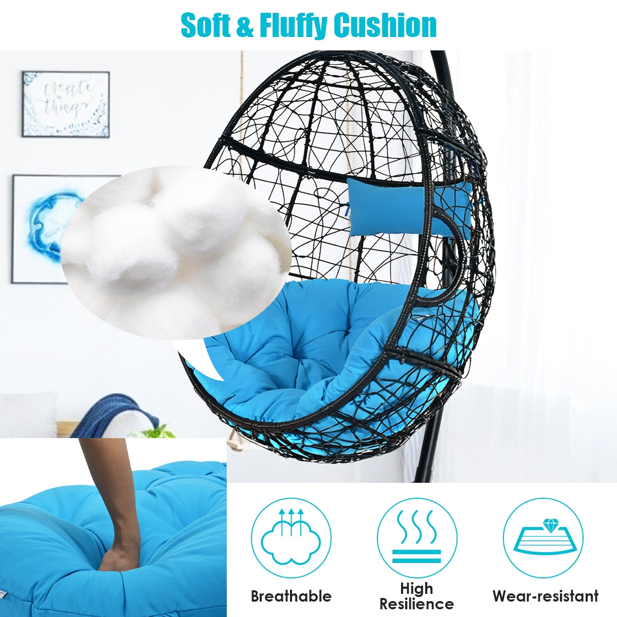 Hanging Hammock Chair with Stand - Blue