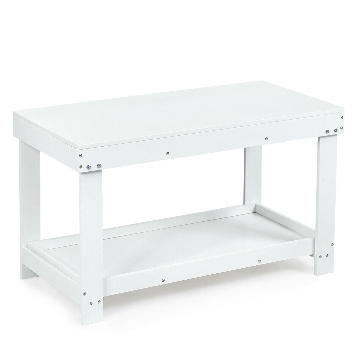 Kids Building Brick Play Table - White, Multifunctional Wooden Activity Table for Children