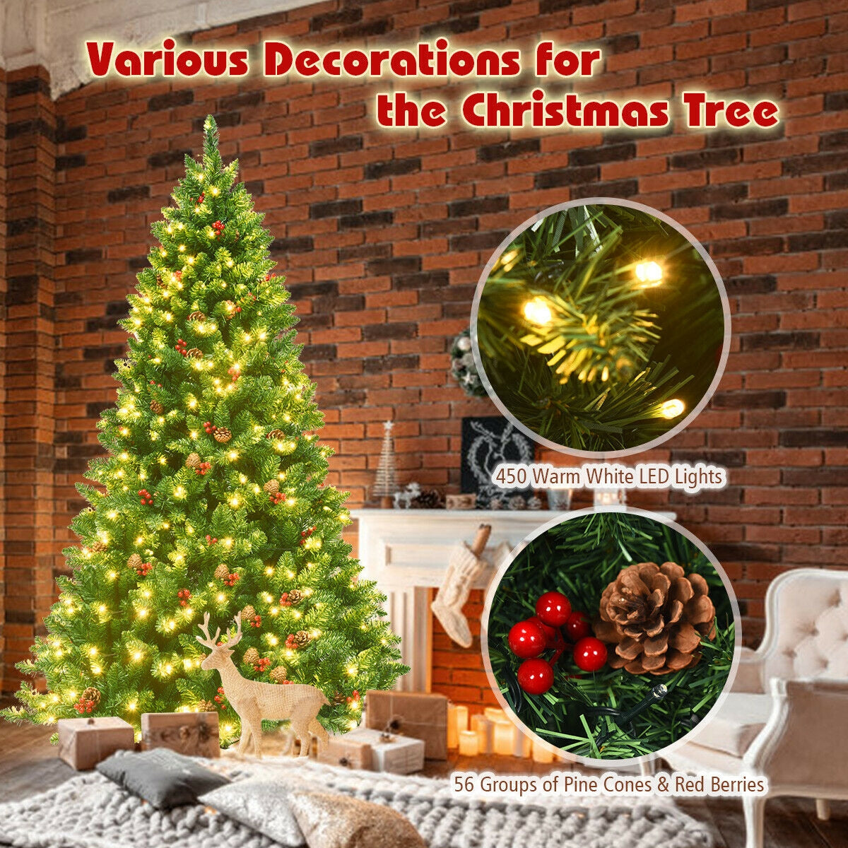 Pre-Lit 6.5ft Hinged Christmas Tree with LED Lights & Decor