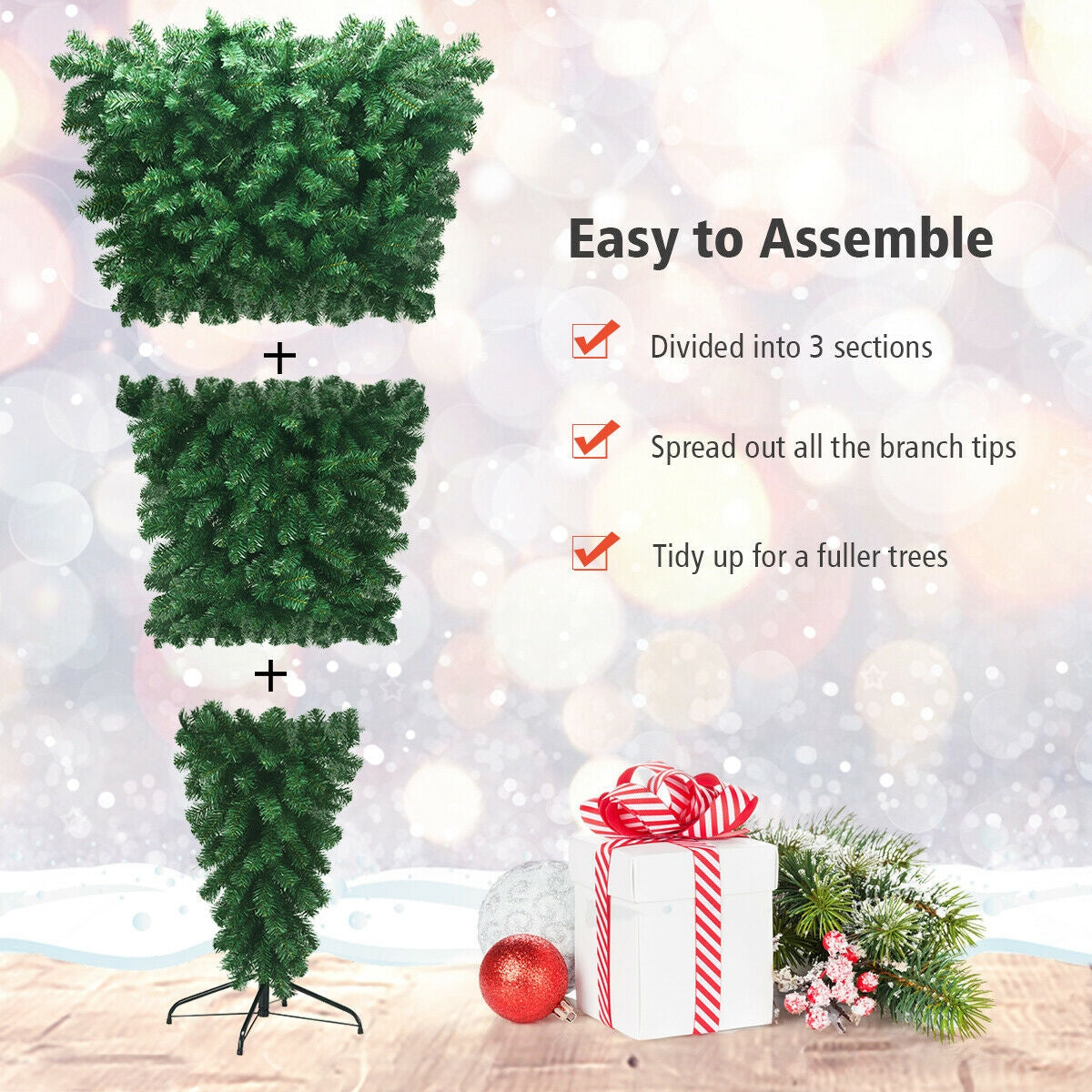 7 Feet Unlit Upside Down Artificial Christmas Tree - Space-Saving, Vivid Green