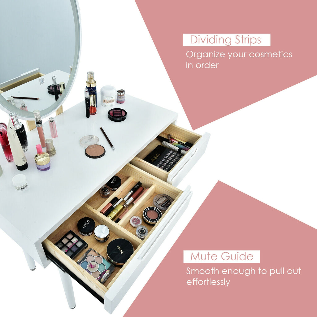 Lighted Makeup Vanity Table with Stool - White