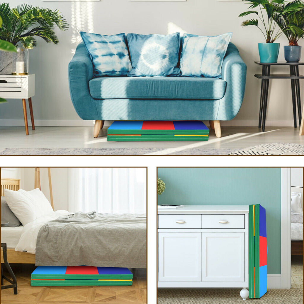 58 Inch Toddler Folding Play Mat - Multicolor Foam Baby Activity Floor Mat