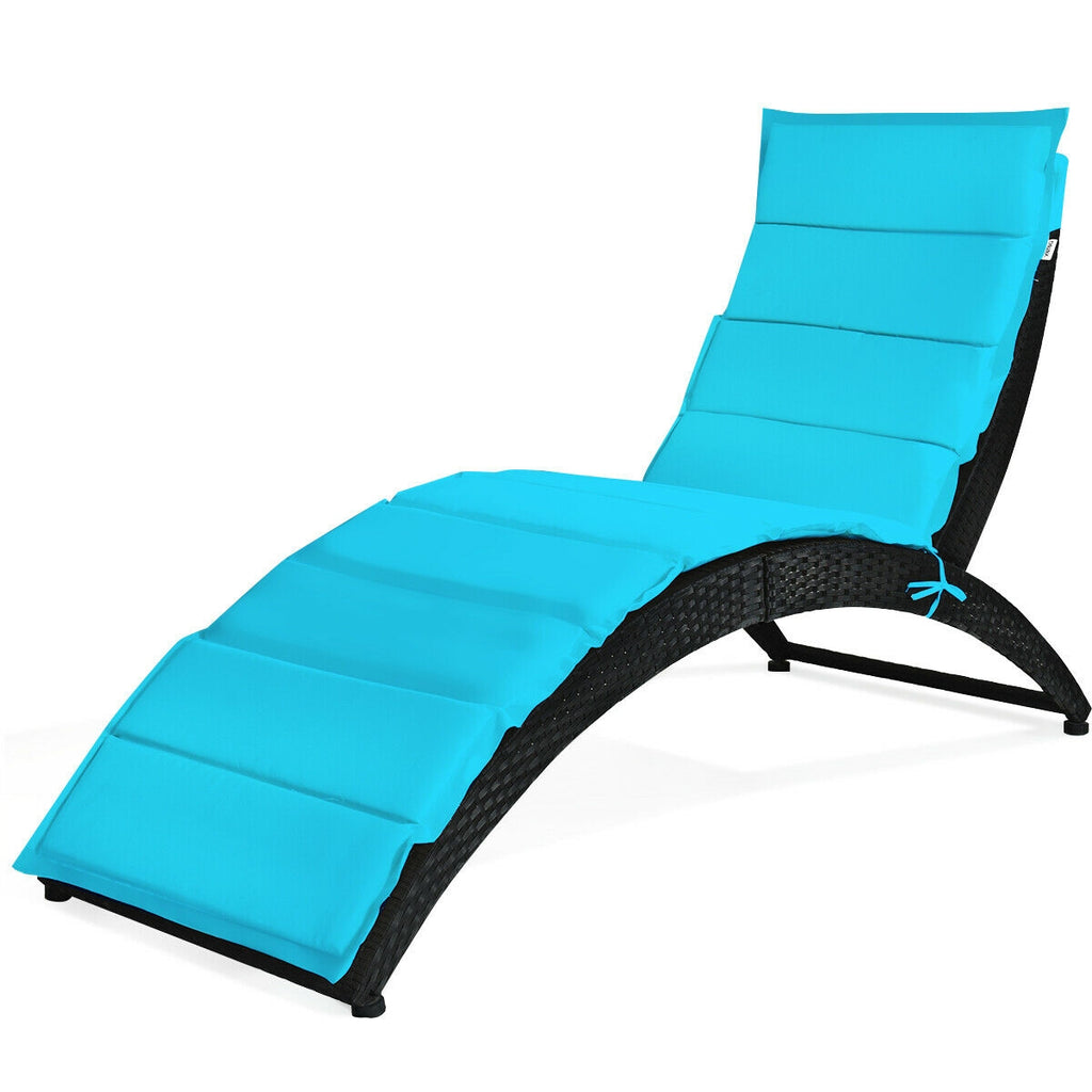 Foldable Patio Lounge Chair with Cushion – Turquoise